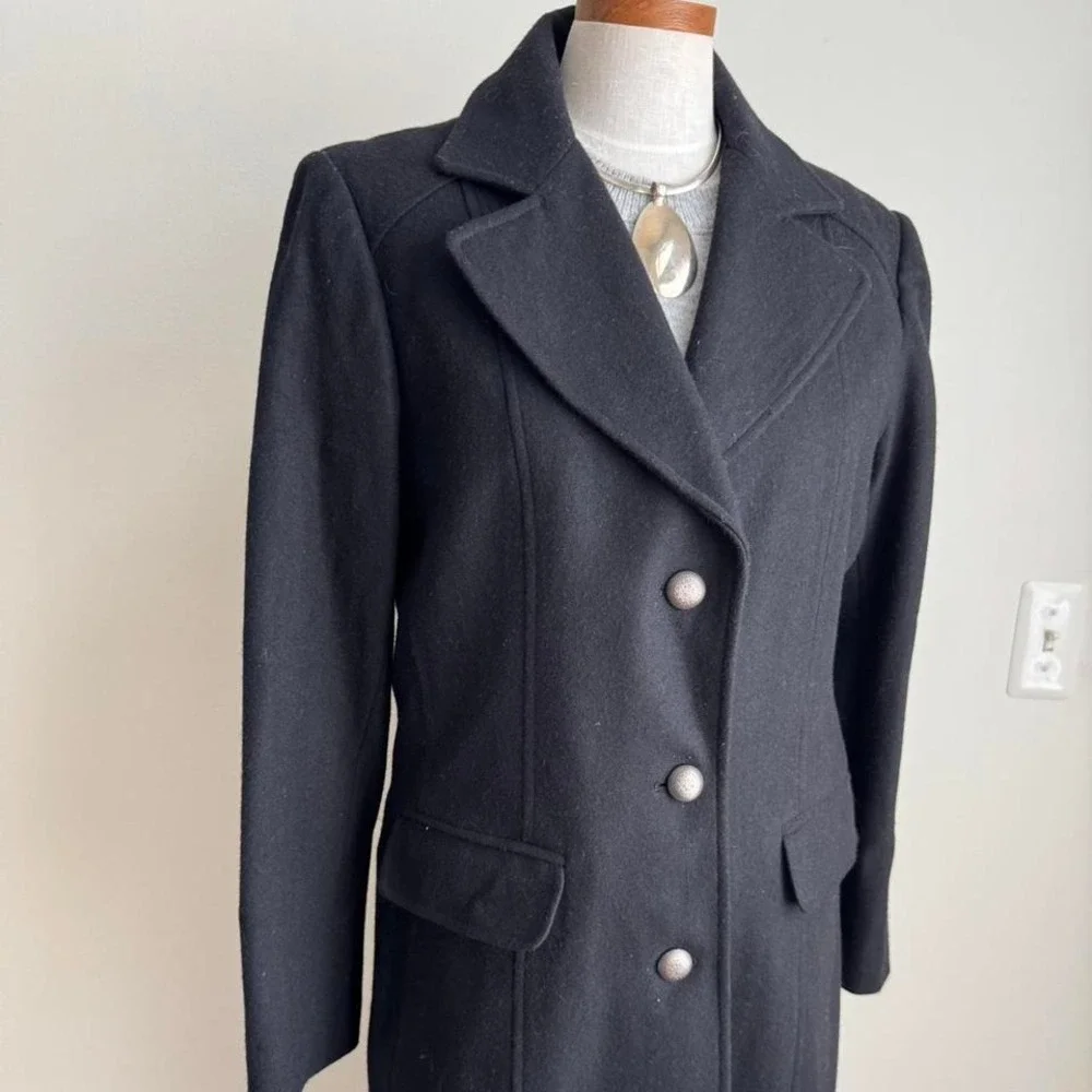 Y2K Black Wool Blend Coat Military‎ XL